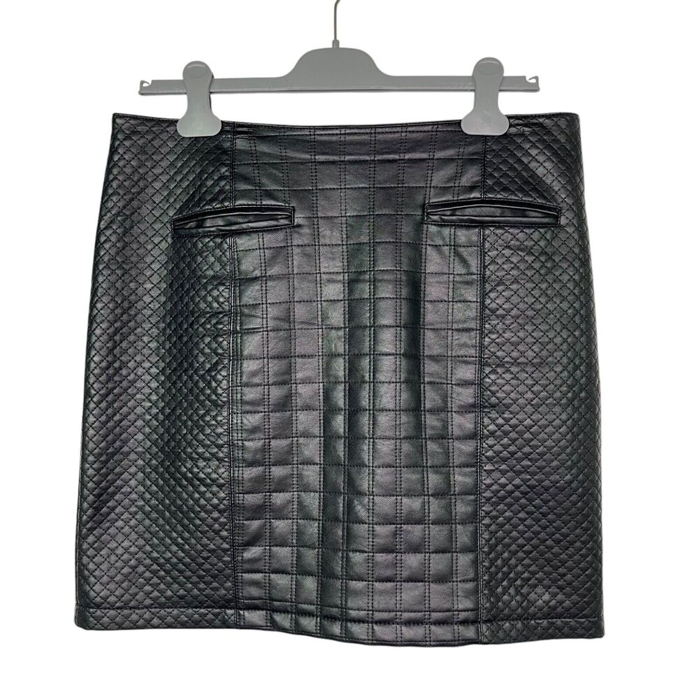 Ann Taylor Women’s Sz 10 Black Faux Leather Quilted Straight Mini Skirt #358725